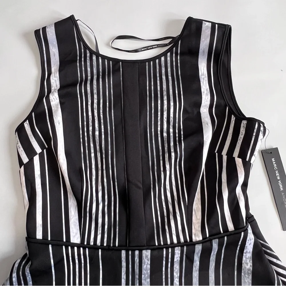 MARC New York Black Gray Vertical Stripes Sleeveless Fit and Flare Dress Size 4